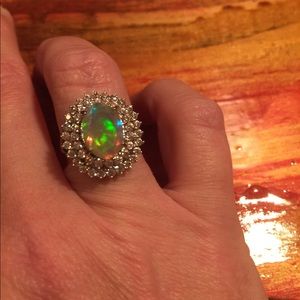 Ethiopian Opal & White Sapphire SS Ring